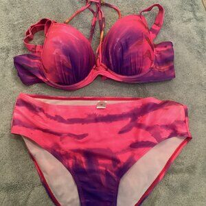 Ladies Sexy Bikini Swimsuit Size M Pinks & Purples Watercolor Design High Waist